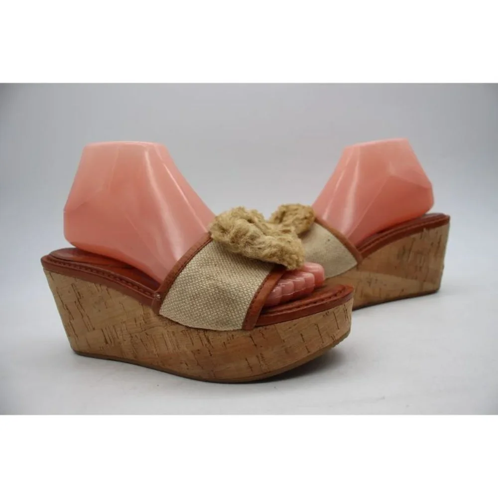 Coach Jazmin Canvas & Cork Women's Size 7 B Natural Wedge Sandals